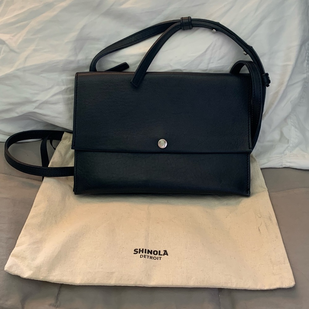 Shinola Black Leather Accordion Crossbody